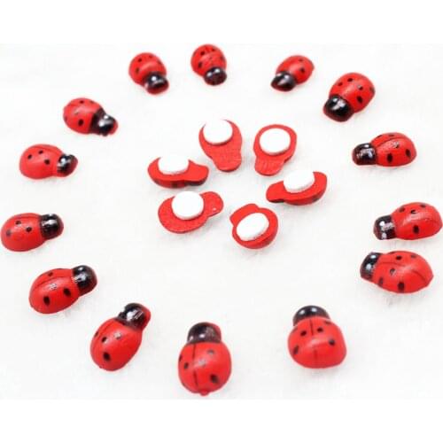 50pcs Hand painted Wood Ladybug Craft Ornament 15mm Wood Ladybug Adhesive Beads, Cabachons, Embellishment