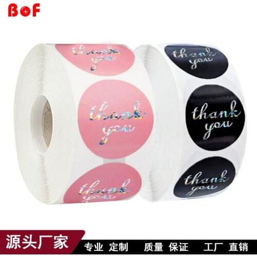 500pcs Laser Thanks Stickers Gift Package Seal Pink and Black Label Stickers Round Sticky Stationery Gift Box Stickers