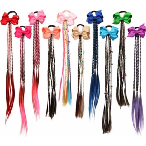 Hair Accessories Colorful Bowknot Wig Hair Rope for Girls Long Pigtails Hair Bows Ties Rubber Band Fashion Kids Braider Headwear