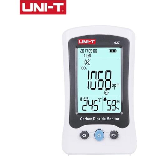 UNI-T A37 CO2 Meter Automatic baseline correction Audible and visual alarm Low battery indication Auto power off Backlight