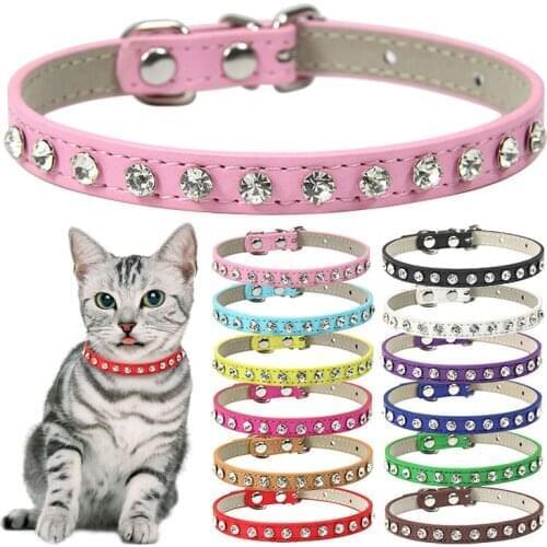 Bling Rhinestone Leather Collar For Dog Cat Pet Accessory Crystal Diamond Dog Collar Strap for Small Dogs Cat ошейник для собак