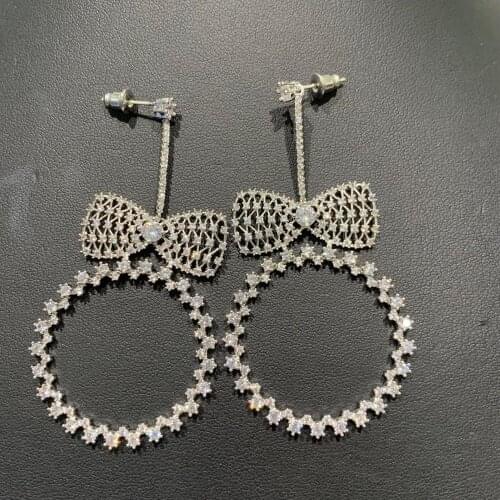 Big earring cubic zircon bowknot and circle drop earring copper fashion women jewelry free shipping