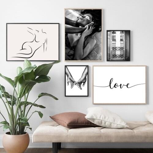 Blooming Roses Poster Paris Window Prints Nordic Wall Art Canvas Painting Hold Hands Love Wall Pictures For Living Room Decor