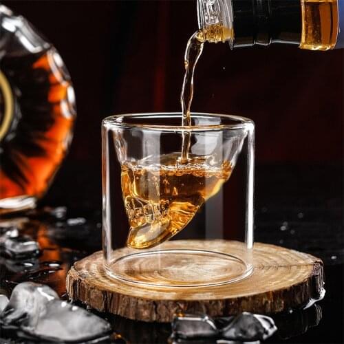 Double-layered Transparent Crystal Creative Skull Head Shape Shot For Whisky Vodka Wine Beer Glass Mug Bar Drinking Hotsale