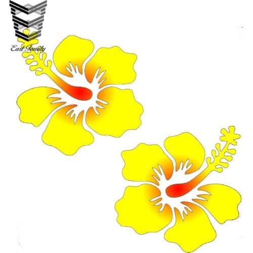 EARLFAMILY 13cm x 13cm Hibiscus Flower Decal Sticker Hawaiian Car Window Beach Tropical Yel Red JDM Style Waterproof Car Styling