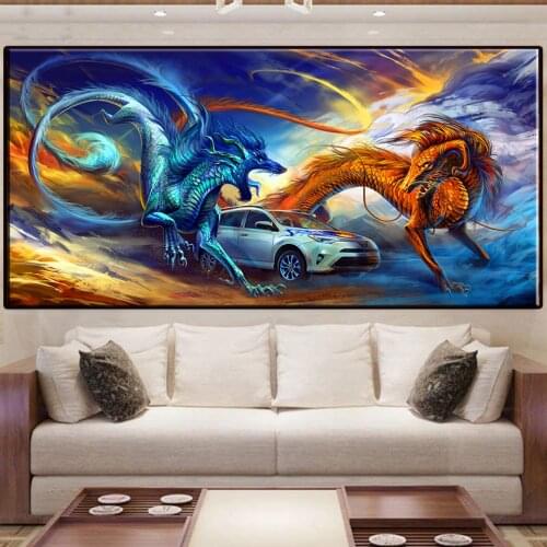 Fantasy Car Dragon DIY Diamond Painting puzzle Full Square Round Painting CrossStitch Rhinestones Mosaic Home Decor large X126