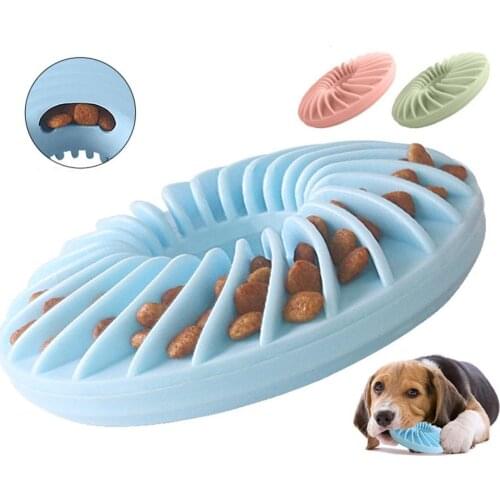 Pet Interactive Flying Disc Dog Chew Leakage Food Toy Puppy Training Play Treat Dispenser Container Tooth Clean Rubber Molar Toy
