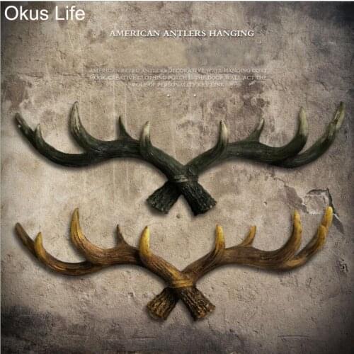 Quality European Retro Antlers Hooks Wall Hanging Coat Hook Resin Sundries Hanger Wall Mounts Room Storage Racks Crafts Home Dec