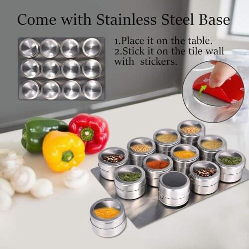 Magnetic Spice Jars With Wall Mounted Rack Stainless Steel Spice Tins Spice Seasoning Containers With Spice Label