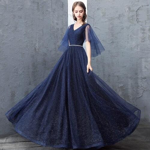 Fashion Lace V-neck Long Evening Dress The Bride Sexy Lace covered shoulder sleeves Lace-up Back Bandage Party Formal Dresses