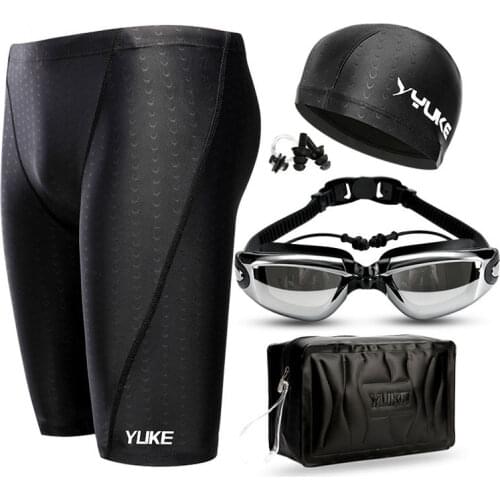 Men Swimming Set Long Mens Swim Trunks Shark Swimwear Swimming Shorts Glasses Cap Carry Bag Suit Bathing Beach Swimsuit 2020 New
