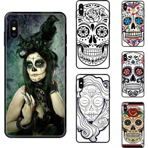 Sugar Skull Day Of The Dead Black Soft TPU Phone Cover For Galaxy A5 A6 A7 A8 A10 A10S A20 A20S A20E A21S A30S A40 A50 A70 A71