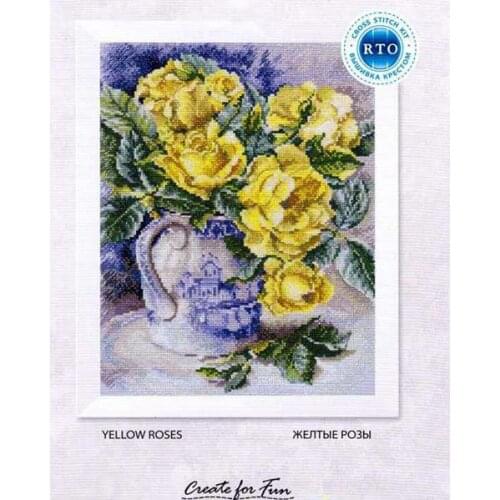 Cross stitch Handmade 14CT Counted Canvas DIY,Cross-stitch kits,Embroidery FRTO M599 A bottle of yellow rose 33-41