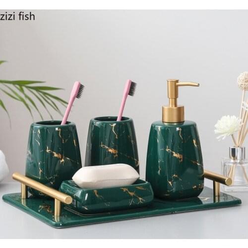 European Style Bathroom Five-piece Set Black/white/green Marbling Ceramics Home Use Bathroom Accessories Rectangular Tray