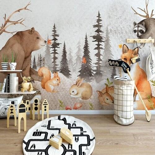 Custom 3D Poster Wall Mural Wallpaper Abstract Forest Cartoon Animal Bear Children Room Bedroom Background Photo Papel De Parede