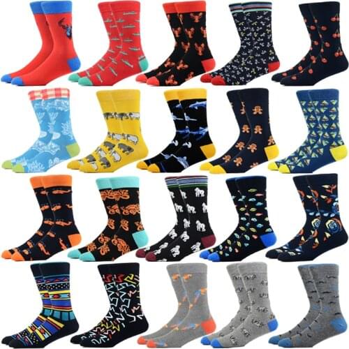 Happy Mens Socks Combing Cotton Fashion Hip-Hop Funny Stripe Pepper Cherry Scorpion Shark Parrot The skateboard Mans Socks