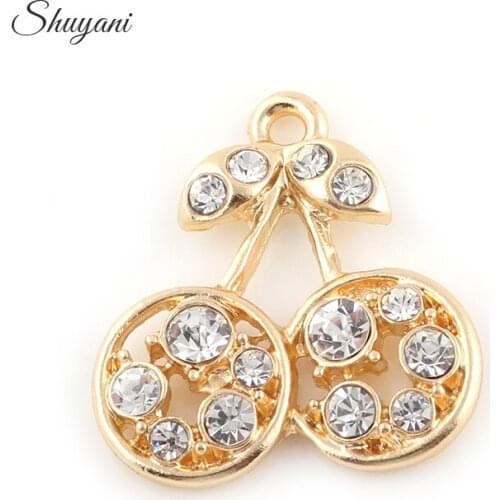 Newest 20Pcs Crystal Alloy Metal Fruit Cherry Charms Pendant Fit DIY Handmade Bracelet Jewelry 27*25mm