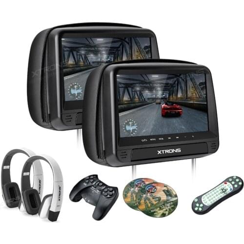 Newest XTRONS Monitors 2x9" HD Digital Panel Leather Cover Car Headrest DVD Players with Zipper Design with two headphones