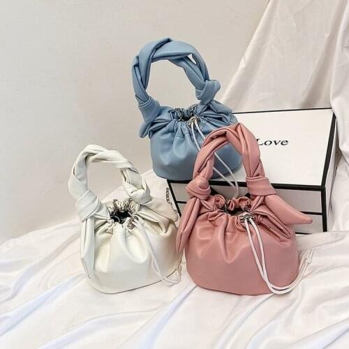 2020 new bag female fold solid color all-match handbag trendy bucket PU female bag with drawstring shoulder diagonal bag