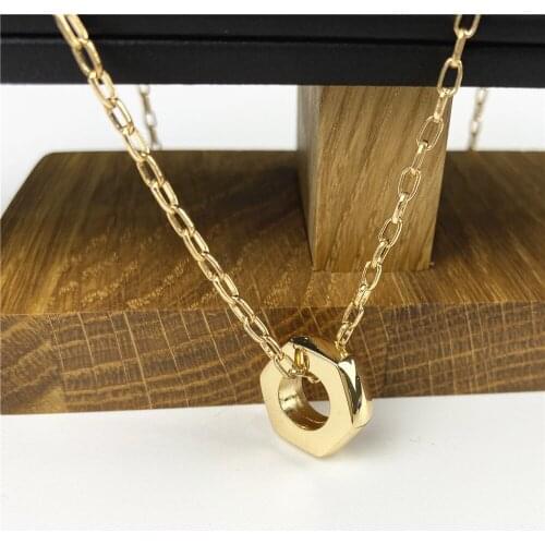 New Trendy Gold Color Plating Bolting Nut Pendant Necklace For Women Elegant Gorgeous Moern Unique Casual Jewelry