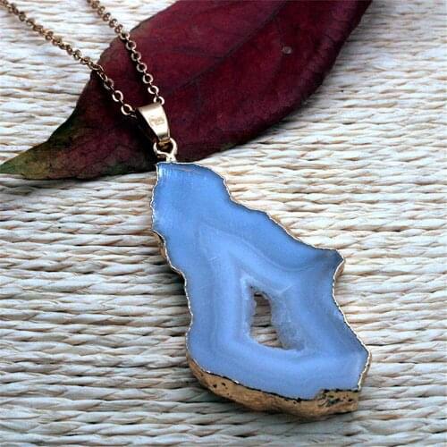 Wholesale 6pc/lot Natural special-shaped agates white cavity section pendant irregular crystal cavity plating coating gold