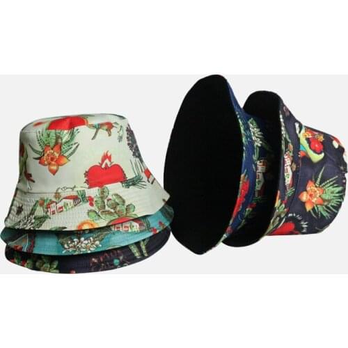 2021 Floral Leaf Print Bucket Hats Fishing Caps Women Men Plants Flower Bob Hat Summer Fashion Panama