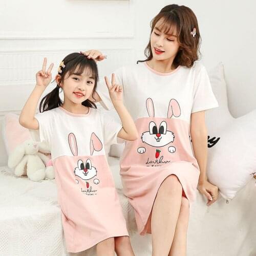 Girls Nightdress 2021 Summer Family Matching Outfits Cotton Girl Skirt Casual Mother Daughter Home Wear Pajamas Women Nightgowns