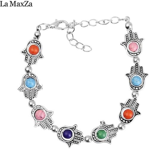 La MaxZa Charms 3 Color Beaded Palm Bracelet Bohemian Metal Temperament Fashion Wild Bracelet Beads Accessories &Bracelet