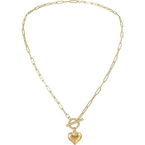 316L Stainless Steel Popular Love Pendant Necklace Three-dimensional Vacuum Gold-plated Love Pendant OT Buckle Necklace No Fade