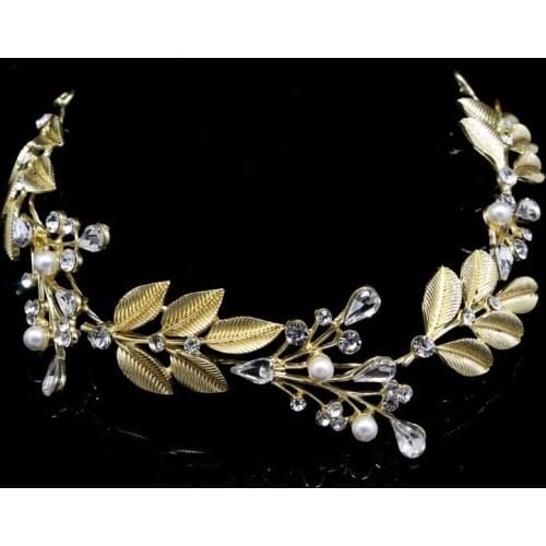 Bride soft chain hair band headdress wedding dress gold and silver tree leaf diamond flower hair accessories wedding accessories