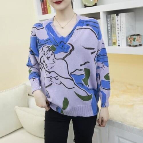2021 spring and autumn fashion new retro long-sleeved V-neck pullover sweater loose western style casual sweater women