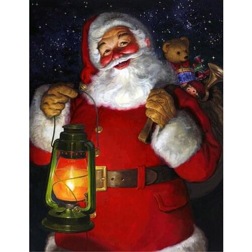 Christmas Decoration Diamond Painting Kerst 5D DIY Diamond Cross Stitch Portrait Father Christmas 25x30 Canvas Paper Bag Round