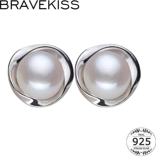 BRAVEKISS Natural Freshwater Pearl Earrings 925 Sterling Silver Stud Earring for Women Elegant earings fashion jewelry BAE0023