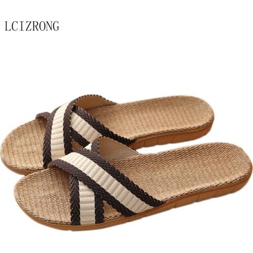 LCIZRONG New 2020 Men Flax Slippers Indoor Non-slip Couple Women Man Flip Flops Sandals Home Shoes Summer Beach Slides Slippers