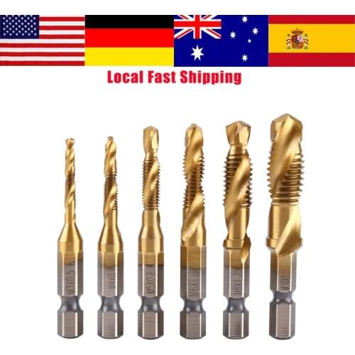 6pcs Metric Thread M3-M10 Titanium Coated HSS Drill and Tap Bits 1/4" Hex Shank Screw Tap Drill Bit Woodwrking Drilling Tool