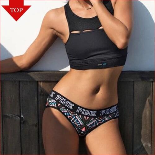 Sexy Women Fashion Pink Letter Bikini Briefs Seamless Female Panties Underwear Womens Lingerie Low Waist Lady Intimates Tangas