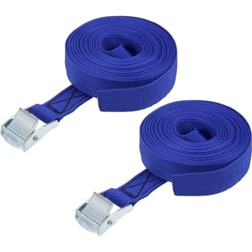 Uxcell 5.5M x 25mm Lashing Strap Cargo Tie Down Straps w Cam Lock Buckle 250Kg Work Load, Blue, 2Pcs