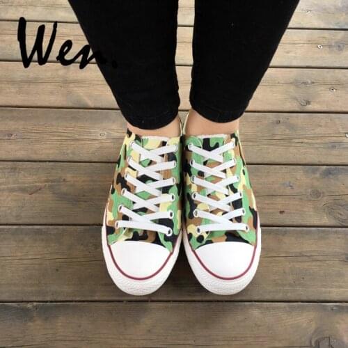 Wen Original Design Hand Painted Single Shoes Army Camouflage Pattern Custom Low Top Drawstring Unisex Canvas Sneakers