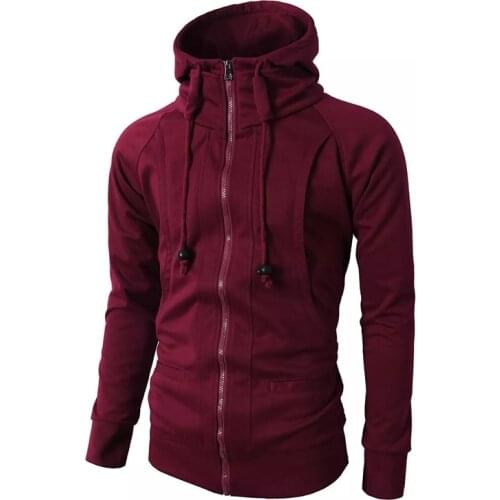 2020 Spring Casual Solid Hoodies Sweatshirts Male Brand Streetswear Jackets Red Black 3XL Hip Hop Zipper Hooded Sweatshirt Men