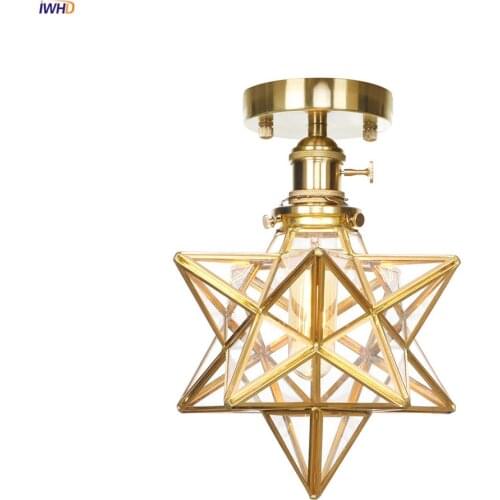 IWHD Nordic Style Retro Vintage Ceiling Lights Living Room Bedroom Glass Copper Ceiling Lamp Lighting Plafonnier Lampara Techo