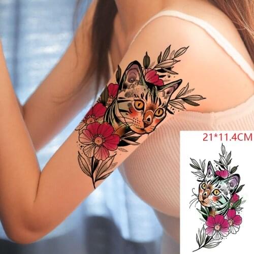 Waterproof Temporary Tattoo Stickers Cute Cat Animal Red Flower Fake Tatto Flash Tatoo Body Art for Women Men
