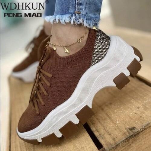 WDHKUN 2021 New Sock Sneakers Plaform Slip on Breathable Kniting Casual Women Shoes Good Quality Light Mesh Walking Shoes