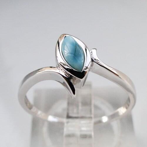 925 Sterling Silver Natural Dominica Larimar Ring Marquise shape Lariamr Party Ring For Women