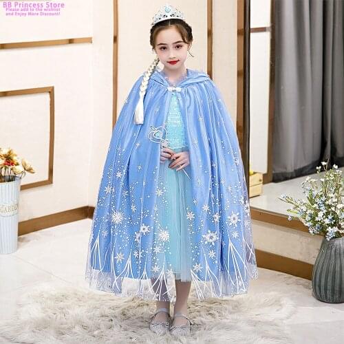 3-12Years New Kids Girls Elsa Anna Winter Hooded Cape Coat Children Party Princess Cloak Kids Mantle Halloween Cloak Costume