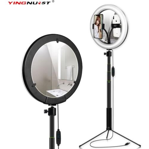 Ring Light With Tripod Stand Phone Holder Kit 26cm/10inch Photo Ring Lamp For Makeup Live Stream YouTube Video With Mirror