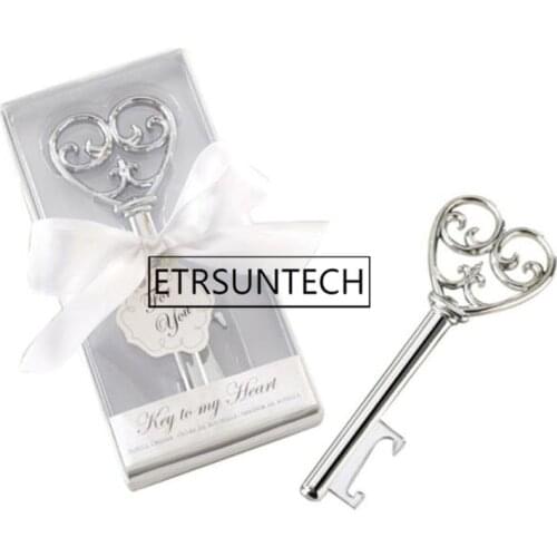 100pcs Souvenir Wedding Gifts Key Beer Bottle Opener Heart Shape Opener With Box Alloy Presents For Party Guest