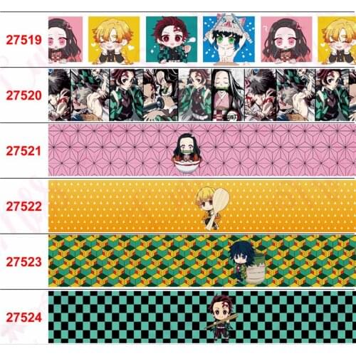 16mm-75mm Japan Cartoon Ghost Series Printed Grosgrain/Elastic Ribbon Flower Check DIY Gift Bowknots 50yards/roll