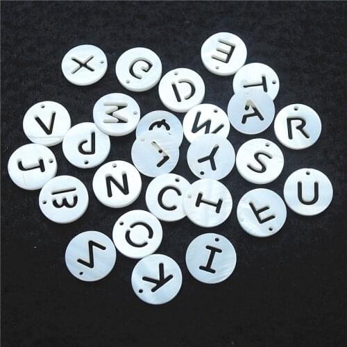 26PCS Nature White Shell Beads The Letters Of Alphabet Size 12MM From A To Z Hot Selling Mother Of Pearl Free Shippings