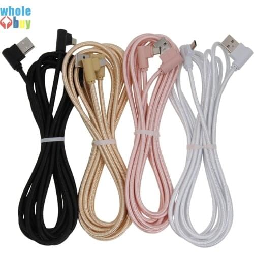 50pcs/lot 0.25m 1m 2m 3m Pure Color 2side 90degree Elbow Nylon Micro Usb 5pin 8pin Type C Data Sync Charger Cable for Iphone HTC