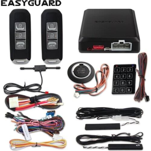 EASYGUARD Car security alarm system with PKE passive keyless entry remote engine start keyless go push button start 12V